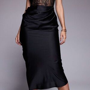 ASOS Black Satin Midi Slip Skirt